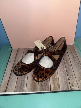A New Day Leopard Print Cross Strap Mary Jane Flats Size 11